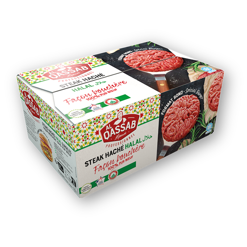 Steaks hachés halal façon bouchère pour les professionnels de la restauration.