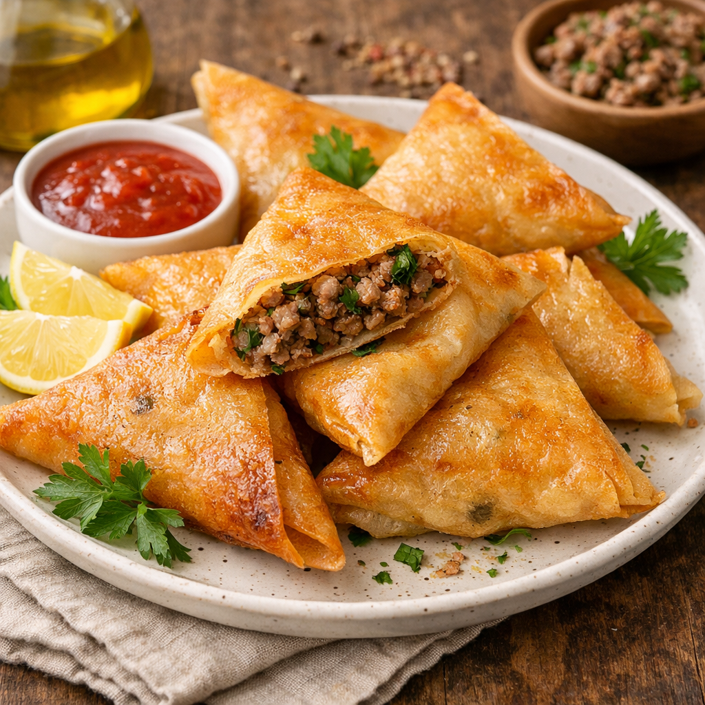 Assiette de bricks croustillantes à la Vian de Hachée Halal AL QASSAB