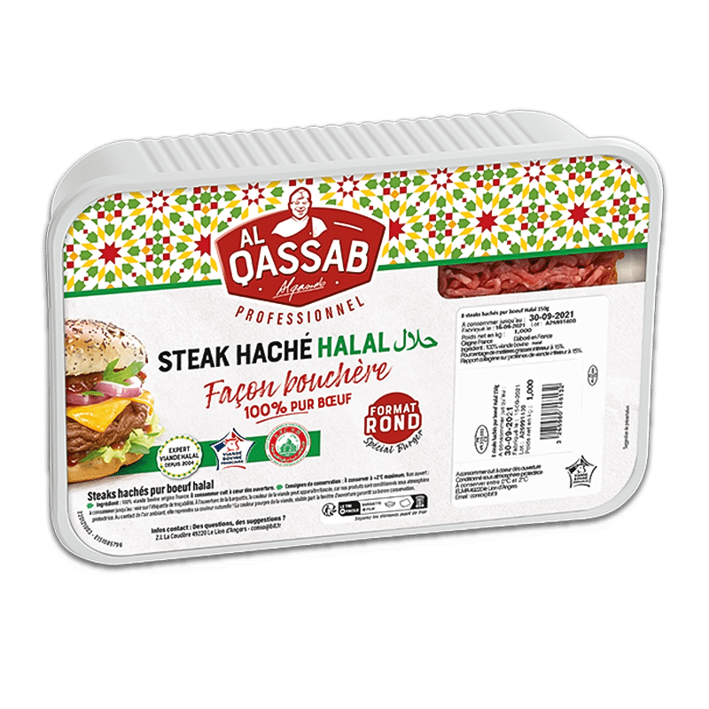 Steak haché halal façon bouchère pour les professionnels de la restauration halal, préparés par Al Qassab.